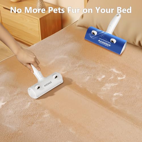 Image of ACE2ACE Pet Hair Remover Roller, Reusable Animal Hair Removal Brush for Dogs and Cats, Self Clean Pet Fur from Carpet, Furniture, Rugs, Laundry, Clothes and Bedding, Sofa, White+Blue