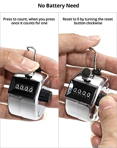 QWORK® 3 Stück Handzähler Klicker, Metal Klicker Zähler 4-Stellige Mechanischer Zähler für Inventur Marketing Fitness Sport Training Schul