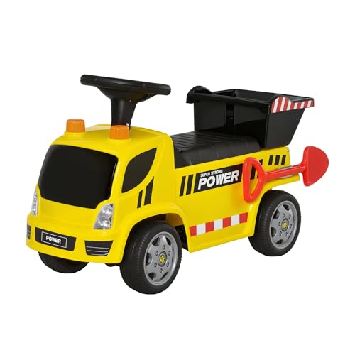 HOMCOM Porteur Enfant Camion 18-36 Mois Benne basculante Pelle Effets sonores Lumineux Noir Jaune