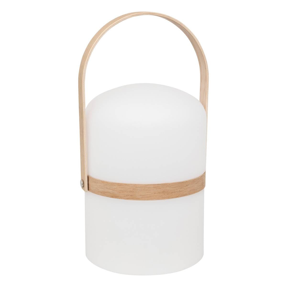 Atmosphera - Lampe Nomade d'Extérieur LED Kiara Blanche, H 36 cm, Anse Effet Bois, Rechargeable - Pour Jardin, Terrasse, Lanterne Décorative