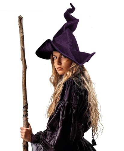 Heyigrow Wicked Witch Hat for Women Large Black Sombrero Velvet Hat Halloween Christmas Cosplay Accessories for Masquerade(Purple)