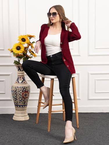Image of Women's Winter Woolen Cardigan | Full Sleeve Textured Buttoned Sweater for Women | Soft Wool V-Neck Warm Knitted Outerwear for Office & Casual Wear