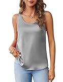 Zeagoo Silk Satin Tank Tops for Women Scoop Neck Sleeveless Camisole Tops 2025 Summer Basic Blouses Misty Grey