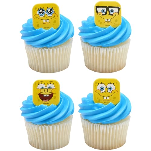 DecoPac SpongeBob SquarePants™ Mood Faces Rings, SpongeBob Cupcake Decorations Featuring SpongeBob SquarePants, Yellow - 24 Pack