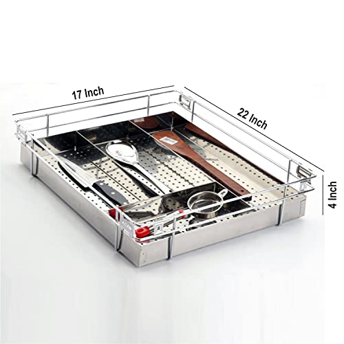 Image of SmartSlide Stainless Steel Basket (17 x 22 x 4 Inch Cutlery Basket) for Modular Kitchen /Cutlery Tray for Kitchen Drawer /Plate Basket /Kitchen Rack /Utensil Holder for Kitchen