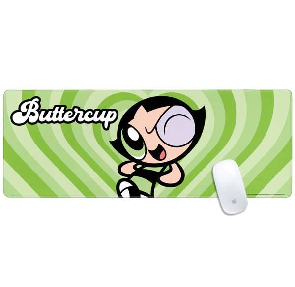 Skinit Large Gaming Mouse Pad - Officially Licensed Buttercup Green Hearts Design with Stitched Edges, Waterproof, Non-Slip Rubber Base, Desk Mat for Keyboard & Mouse, 31.5" x 11.8" inches