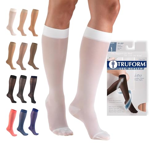 Image of Truform Sheer Compression Stockings, 15-20 mmHg, Women's Knee High Length, 20 Denier, White, X-Large