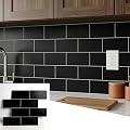 OYASIMI 10- Sheet Polished Black Peel and Stick Backsplash, 12’’Luxury Ceramic Look Self Stick Subway Tiles, Waterproof Peel and Stick Wall Tiles for Kitchen and Bathrrom
