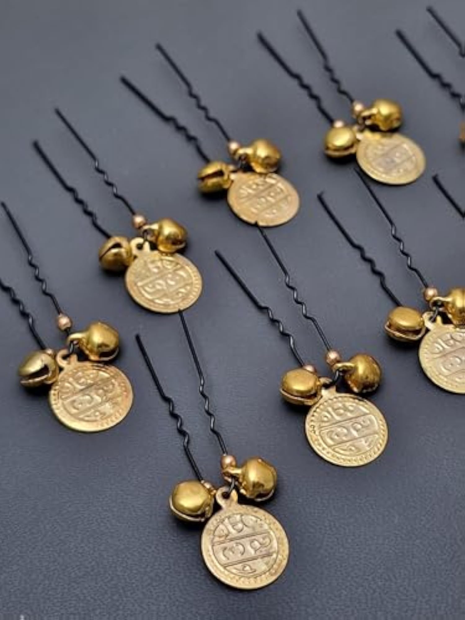 Decorative Hair Pins with Gold Coin and Bells