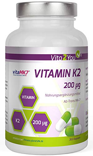 Vitamin K2-200u00b5g - 365 Kapseln - Original vitaMK7u00ae - > 99% All-Trans - Jahrespackung - Natürliches Menaquinon MK-7 - Premium Qualität - Made in Germany