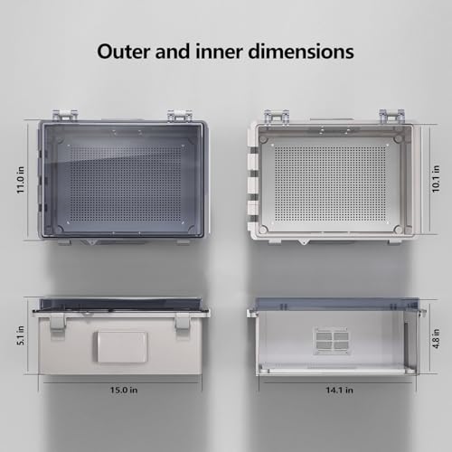 Image of ABS Electrical Junction Box, Ventilated Design, Cable Grommets, IP65 Waterproof Enclosure, Indoor /Outdoor Use with Mounting Panel.(Clear Cover, 15 inchx11 inchx5.1 inch)