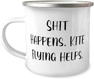 Fun Kite Flying, Shit Happens. Kite Flying Helps, Inappropriate Holiday 12oz Camper Mug From Friends