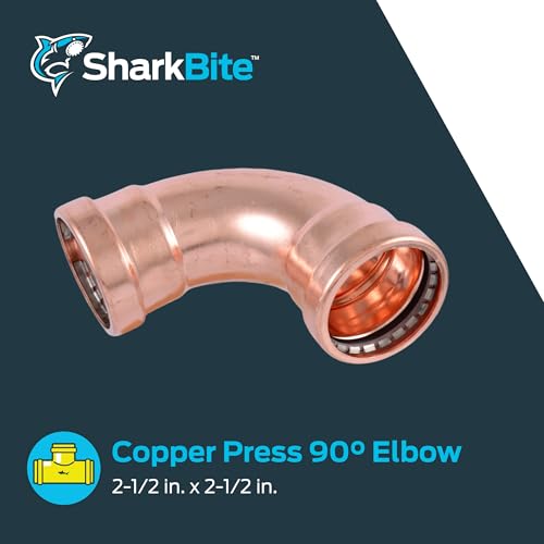 Image of SharkBite 2-1 /2 x 2-1 /2 Inch 90 Degree Elbow, Copper Press Plumbing Fitting, UPR0267