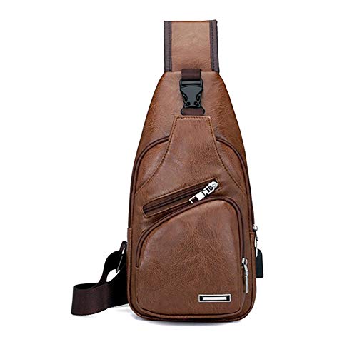 MAyouth Männer Brusttasche, echtes Leder-Umhängetasche Schulter-Beutel-Riemen-Beutel-Rucksack-Kurier-Beutel Daypack für Business Casual Sport Wandern Reisen