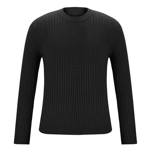 Mens Round Neck Sweater Pullover Casual Textured Knitted Solid Sweaters 2024 Winter Fashion Long Sleeve Jumper Tops3