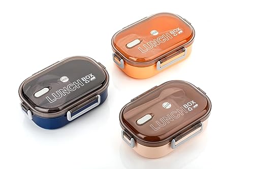 Image of Stainless Steel Lunch Box | Steel Tiffin Box for School & Office, Kids | Leak-Proof | Light Weight | Easy to Clean & Carry | Durable | 800 ml | Peach