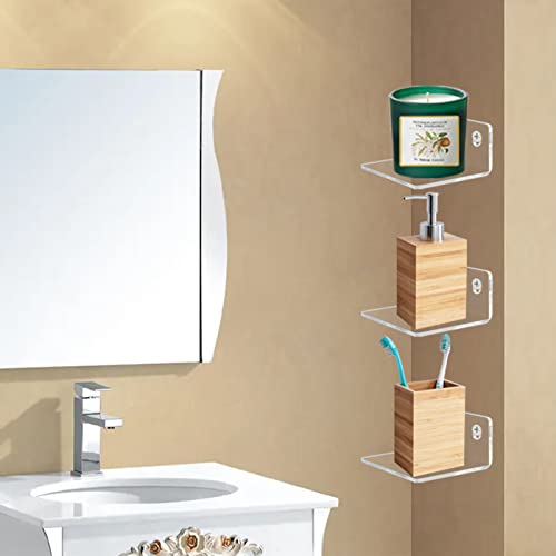 Bigfety Acrylic Small Floating Shelves For Wall, 3-Ledges, Clear Mini Display Floating Shelf Flexible Use With Adhesive Or Screw #TOP5