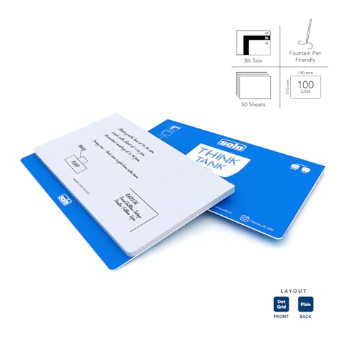 Image of SOLO Think Tank Dotted Notepad B6 - Pack of 2 |50 Sheets, 100 GSM Paper, Compact Size for Bullet Journaling, Sketching, Note-Taking, Diagrams, Charts & Creative Projects