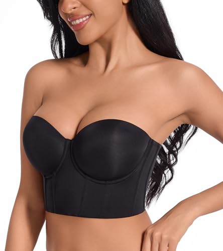 Image of HACI Women's Plus Size Longline Strapless Bra Bustier Full Coverage Anti Slip Underwire Corset Top Body Shaper Tummy Control