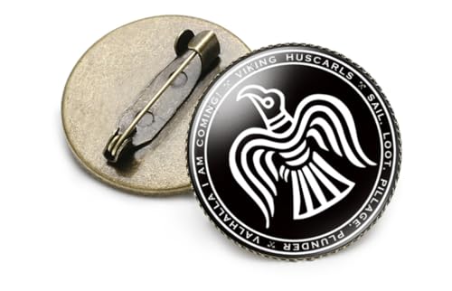 Image of vmcoatdu Round 1 Inch Viking Compass' Nordic Rune Pin Brooch Metal and Inlay Glass Revivalism Style Souvenir Badge Brooch for Hat Clothes Backpack