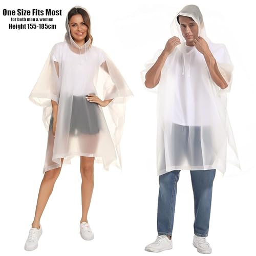 Image of Allextreme EVA Poncho Raincoat Transparent Hooded Water Resistant Rain Jacket with Sleeves for Women Men Camping Rainy Season Travel (White)
