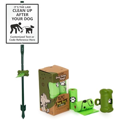 SmartSign Custom It’s the Law Clean Up After Your Dog Yard Sign & Clip-On Preloaded Dispenser Combo/Kit with 135 Dog Poop Waste Bags, 10