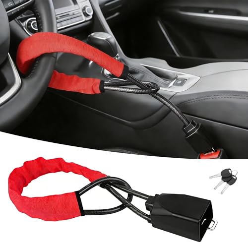 Car Steering Wheel Lock Reliable Club Steering Wheel Lock Anti-Theft Device with 3 Keys Max 17 Inch Length Fits Most Vehicles Trucks SUVs Vans Golf Car Security Device - Red