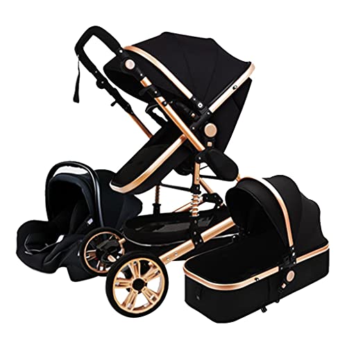 Baby Stroller 3 in 1 Pram Travel System for Newborn, Adjustable High View Newborn Baby Stroller Carriage Infant Pushchair, Baby Bassinett and Strollers Combo with Foot Cover