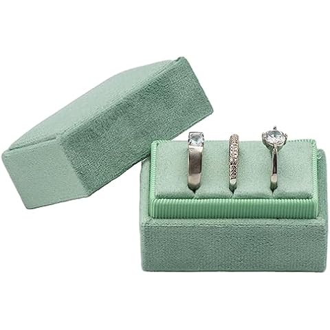 Giftop Rectangle Velvet Ring Box Storage 3 Slots for Wedding Ceremony Proposal Engagement Birthday Gift (Sage Green) Cover