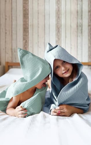 Image of BANGSAUR Hooded Poncho Towel for Toddlers Babies Cotton Lightweight Cover-up Bath Beach Changing Towels, 2-5 Years,Green,23.6in