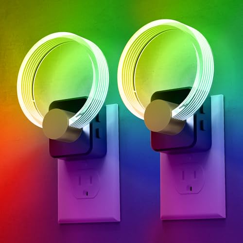Image of L LOHAS LED Night Lights Plug into Wall, Changing RGB Night Light with Dusk to Dawn Sensor, 180 Rotatable Acrylic Nightlight Plug in Wall for Halloween, Christmas, Holiday, Hallway[2 Pack]