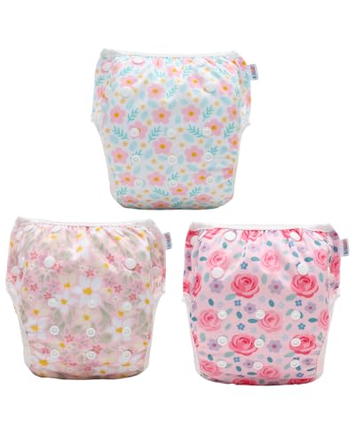 Image of ALVABABY Large Cloth Swim Diaper 3pcs Baby /Toddler /Infant Snap Reusable Adjustable Swimming Diaper Baby Boy and Girl 3ZSWY80