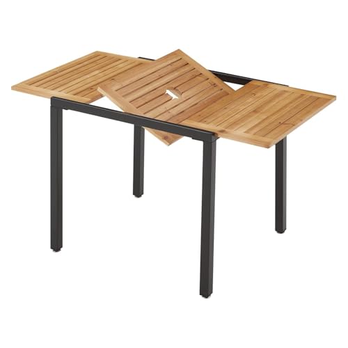 Table de jardin extensible, table de balcon résistante aux intempéries, table de salle à manger avec trou de parasol et pieds réglables, table extensible...