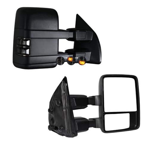 AERDM Towing Mirrors Fit for 1999-2016 Ford F250 F350 F450 F550 Super Duty Side Mirrors with Smoked Turn Signal Light Manual Adjustable glass Telescoping Folding view mirrors Pair Set Black