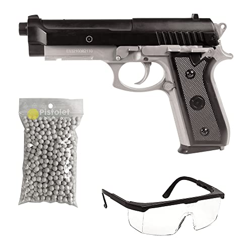 2EAGLE Pack Airsoft Pistolet modèle PT92 Bicolore à Ressort-ref: 210125/matière: Plastique Haute résistance et Culasse métal/Puissance 0.5 Joule/livré...