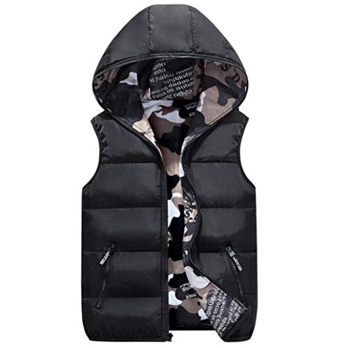 LVYING Winter Hooded Vest Padded Camouflage Reversible Waistcoat Sleevelss Jacket Zipper Up