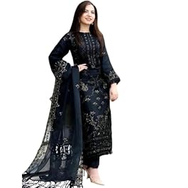 ROYALICA Women’s Black Embroidered Georgette Pakistani Suit Set with