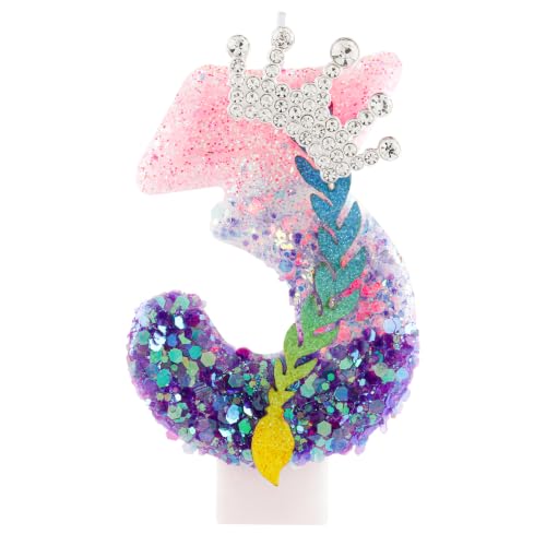 Hongplus Princess Birthday Number Candles,Purple Pink Crown Birthday Candles for Cake,Glitter Sequins Number 3 Candle Cake Topper for Kpop Frozen Theme Birthday Anniversary Party Decorations Supplies