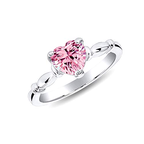 925 Sterling Silver Pink Cz Heart Ring Rhodium Plated