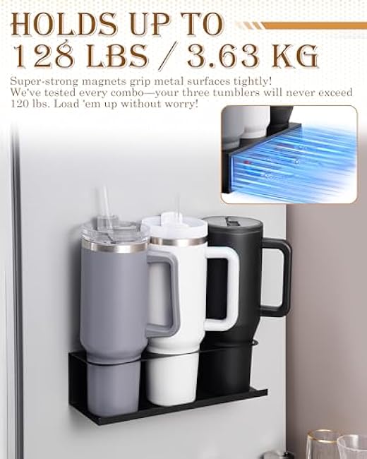 2 Pack Strong Magnetic Cup Holder for Fridge, Magnetic Cups Holder for Metal Surface, Organizer for 30&40 oz Water Bottle Tumblers, Metal Cabinet Cup Storage Racks, Tumbler Organizer Accessories