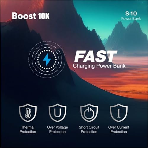 Image of ROBOTEK 10000mAh Power Bank with 12W Fast Charging | Quick Charge 3.0 | Li-Polymer Power Bank | Dual Input Type C & Micro USB | Dual Output USB Type A | for iPhone, Android Phone, Tablet