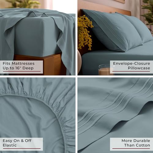 Image of Mellanni Full Sheets Set - 4 PC Iconic Collection Bedding | Hotel Luxury, Extra Soft, Cooling Bed Sheets - Wrinkle, Fade, Stain Resistant (Full, Spa Blue)
