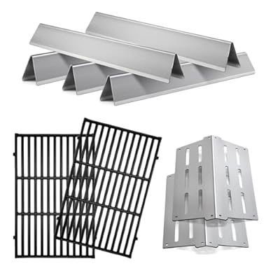 Htanch 7524 Cast Iron Grill Grates and Stainless Steel 7520 flavorizer bar 7522 Heat Deflector Replacement Parts for Weber Genesis Grill 300 Series E-310 E-320 E-330 S-310 S-320 S-330 EP-320