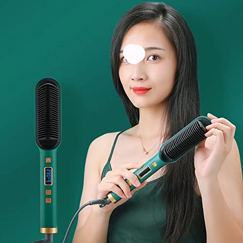 Plancha para el cabello eléctrica profesional 2 en 1 con cepillo y peine rizador, pantalla LCD miniatura 2