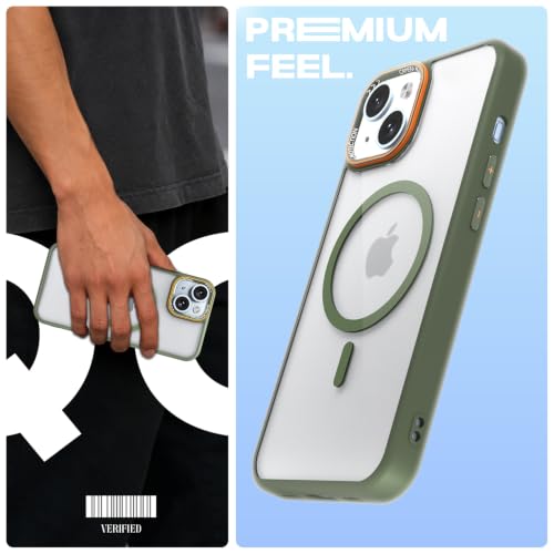 Image of Pikkme Back Cover for iPhone 15 Plus | Shockproof | Mag-Safe Compatible | Hard Transparent Back | Premium Raised Camera Protection | Bumper Case (Green Mag-Safe)