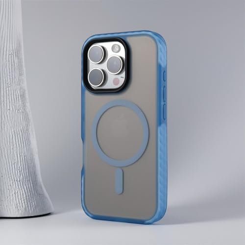 Coque magnétique mate pour iPhone 14 et 15 translucide bleue