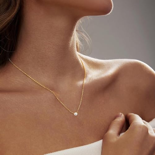 Simple Gold Diamond Necklace: 18K Gold Plated Dainty Diamond Look Pendant Necklace Sparkly - image 5