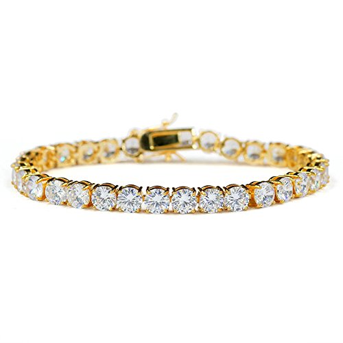 JINAO 1 Row AAA Gold Silver Iced Out Tennis Bling Lab Simulated Diamond Bracelet 8â€œ (Gold)