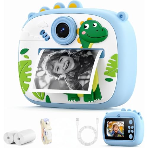 Image of PLUSPOINT Cute Cartoon Instant Print Camera for Kids, Dual Selfie Digital Camera with 1080P HD Videos Recoding, Instant Photo Printer Best Birthday Gift for Boys and Girls