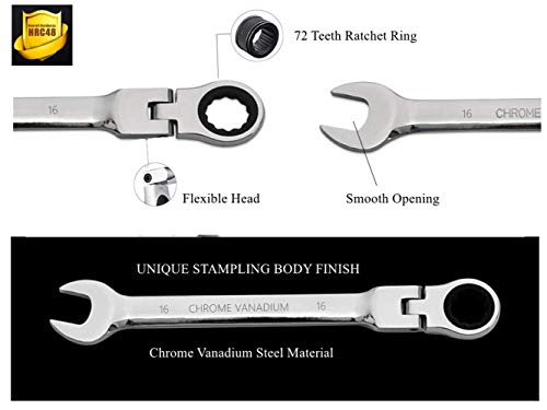 Image of FLZOSPER 16mm Metric Flex-Head Gear Wrench,Box End Head 72-Tooth Ratcheting Combination Wrench Spanner